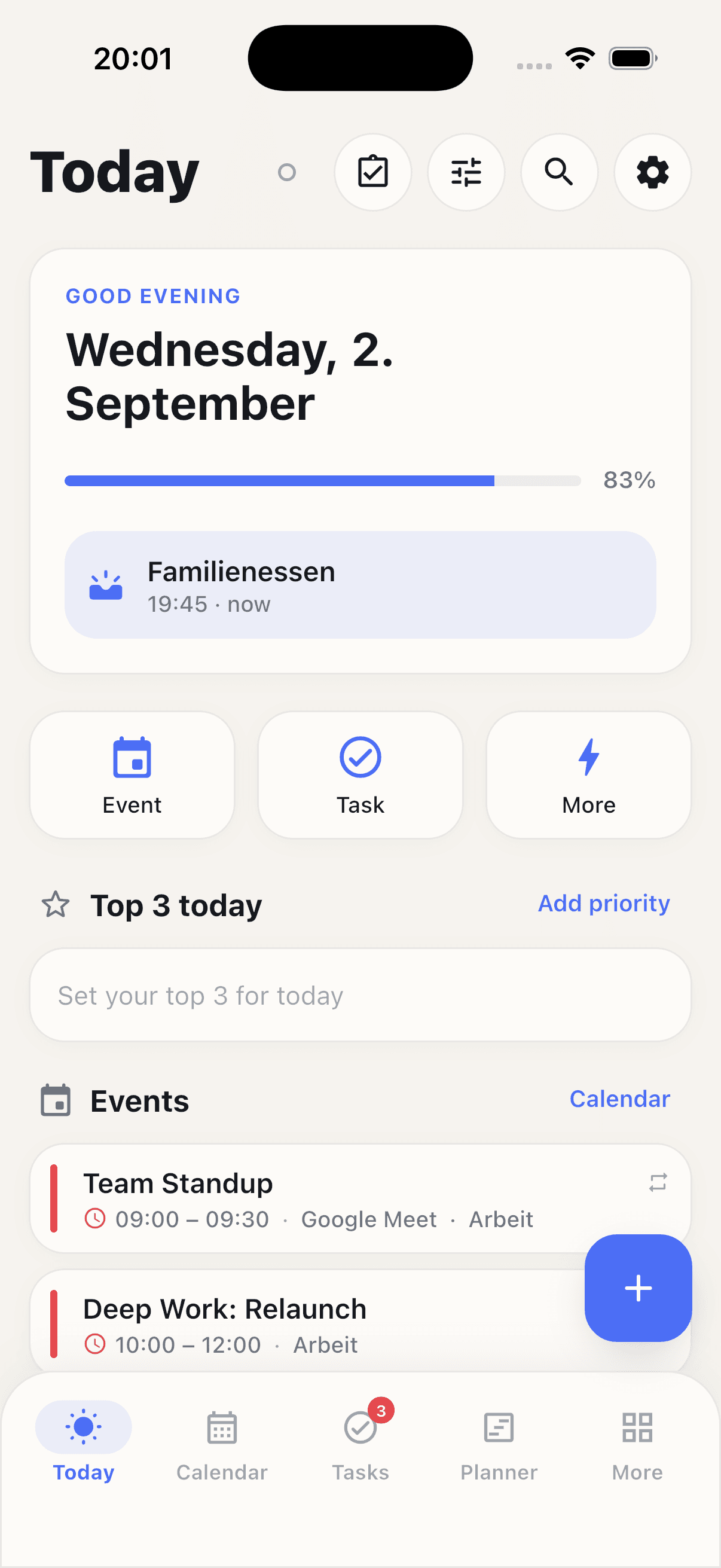 The Daylium Today screen